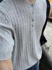 Han Feng Novo Estilo Simples Slim-fit Gola Redonda Alto Padrão Casual Camisa de Tricô Masculina Manga Curta Camisa Polo Cor Sólida Camiseta Tendência