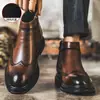 Botas de Invierno Otoño Moda Nueva Elegantes Puntiagudas Estilo Martin para Hombre Tendencia Retro Brogue Botines para Hombre