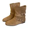 Botas de Media Pantorrilla con Hebilla Estilo Coreano First Encounter Season para Mujer 2026 Nuevas Botas Cortas Slip-On Adelgazantes de Ante con Punta Redonda