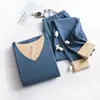 Traje térmico de cuello en V para hombre otoño e invierno AB dos colores terciopelo base ropa interior cepillado por ambos lados engrosada ropa de otoño pantalones largos