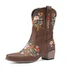 Botas Amazon Botas Europeas y Americanas para Mujer 43 Botas de Moda Punta Fina Tacón Medio Zapatos de Mujer Bordados Comercio Exterior 40 Botas de Caña