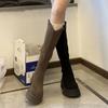 Botas de Solado Grosso Estilo Britânico, Botas Slim, Novas Botas Outono e Inverno 2025, Circunferência do Cano Larga Alargada Feminina, Botas Elásticas Aumentadas