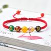 Pulsera de Cuerda Roja de Ágata Natural de Cinco Vías para Mujer, Estilo Étnico de Tendencia Nacional Tejida a Mano Pulsera de Cuerda Roja del Año del Zodíaco