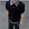 Camiseta de Verano Versátil de Gama Alta con Diseño Falso de Dos Piezas y Cuello de Camisa a Cuadros Polo de Manga Corta para Hombre