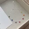 Pulseira de Prata de Lei S925 com Zircônia Colorida Redonda para Mulheres, Design Simples de Nicho, Pulseira Doce e Estilosa Estilo Ins