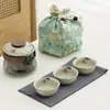 Taza Rápida de Flor de Glicinia Pintada a Mano, Una Tetera, Tres Tazas, Juego de Té de Viaje de Vidrio, Tetera para Exteriores, Bolsa de Almacenamiento Portátil