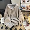 Outono e Inverno 2025 Novo Tricô Casual Soltinho Preguiçoso com Capuz Feminino Macio Cera Cordão Tricô Pulôver Top Jaqueta