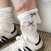 Calcetines de ballet con lazo para mujer, de longitud media, finos, de algodón puro, estilo japonés, de malla blanca, con boca de burbuja, para verano