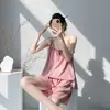 Pijama Fino de Algodón y Seda de Verano para Mujer, Conjunto Trendy con Estampado de Camisola y Shorts de Tallas Grandes para Primavera y Otoño, Adecuado para Usar Afuera como Ropa de Casa