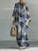 Conjunto de Duas Peças para Mulheres: Camiseta Elegante Estampada de Manga Longa com Gola Redonda + Calça Flare - Moda Casual para o Dia a Dia, Estilo Novo Transfronteiriço