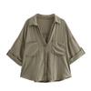 Nuevas Camisetas Casuales de Estilo Europeo y Americano para Mujer Verano 2025 con Mangas de Tres Cuartos, Camisas de Botones Sencillos Sueltas con Cuello