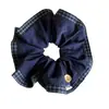 Scrunchie de Tecido Xadrez com Botão Estilo Coreano Elástico Alto Prendedor de Cabelo Corda de Cabelo de Coque de Alta Qualidade