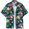 Camisa hawaiana de seda helada para hombre, de manga corta, abullonada, elegante, de verano, fina, holgada, estilo playero, estilo retro de Hong Kong.
