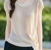 2025 Nuevo Verano Cuello Redondo Manga Corta Tejido de Lino Color Puro Aguja Lingote Elegante Top Jersey Ropa Casual de Mujer