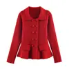 Cárdigan de Punto de Manga Larga Doble Botonadura Estilo Francés Otoño e Invierno Nueva Moda Suéter Chaqueta Ceñidor de Cintura Ajustado para Mujer