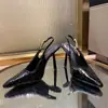 Tacones Altos Negros Puntiagudos Tacones de Aguja Estilo Nuevo Primavera 2025 Sandalias de Punta Cerrada para Mujer de Charol Sexy de Gama Alta