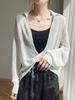 Camisa Feminina Verão Manga Longa High-end Texturizada Branca Blusa Solta Plus Size Kink Elegante Fina Protetor Solar Top