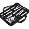 Fábrica en stock traje de herramientas para barbacoa de camping al aire libre bolsa de tela juego de 5 piezas portátil acero inoxidable traje para barbacoa