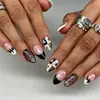 Halloween Venda Quente Homem Caveira Alta Qualidade Preto e Branco Francês Unhas Usáveis Pintadas Poá Homem Morcego Manicure Pontas de Unha Atacado