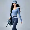Conjunto Deportivo de Manga Larga para Mujer con Almohadilla en el Pecho, Pantalones de Yoga Elásticos Transpirables Cruzados en la Cintura, Conjunto de Entrenamiento para Correr y Fitness, Otoño
