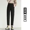 Calças harém pretas para mulheres, novo estilo outono e inverno, plus size, modeladoras, forradas com fleece, calças cropped, calças cenoura casuais largas