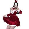 Vestido de Navidad para Mujer de Cuatro Piezas Invierno 2025 Nuevo Diseño Dobladillo con Orejas Lazo Falda de Tirantes Callejera
