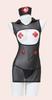 Vestido Uniforme de Enfermera Sexy con Bloques de Color Ajustado con Cortes Estilo Té Dulce Solapa Transparente Patchwork Abertura Conjunto de Enfermera