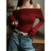 Top de punto para mujer, de estilo francés, suave, color liso, de un solo hombro, de la nueva colección de otoño, que irradia un encanto puro y elegante con su diseño de hombros descubiertos y tejido de punto