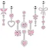 Conjunto de Oito Peças de Aço Inoxidável para Umbigo, Flores de Coração de Pêssego Incrustadas com Zircônia, Joias Simples para Piercing Corporal Atacado