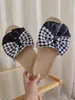 Pantuflas de Lino para las Cuatro Estaciones para Mujer con Lazo para Casa al por Mayor para Pareja a Cuadros para Piso Interior para Casa Hogar Antideslizantes