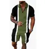 Conjunto de Polo con Cremallera de Moda Europea, Americana y Asiática Transfronterizo para Hombre, Polo Casual Estampado en 3D, Pantalones Cortos Casuales