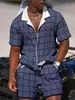 Camisa Cruzada Internacional para Hombre Traje de Cuadros Camisa Floral Casual para Hombre Camisa de Manga Corta con Solapa Estampada Traje