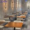 Restaurante de estilo retro con temática de té, mesa de comedor de madera maciza, cafetería de estilo industrial, tienda de té con leche y barbacoa, mesas y sillas de acero inoxidable.