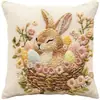 La funda de almohada de conejito y huevo de Pascua más vendida de Temu, con estampado de bordado de imitación, es perfecta para decorar el sofá de la sala de estar durante la temporada festiva.