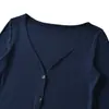 Cárdigan ligero de Tencel con cuello en V y manga larga, chaqueta versátil de verano ajustada y corta de dos botones para protección solar, adecuada para usar en capas.