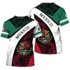 Padrão de Bandeira Mexicana e Emblema Nacional Impressão 3D Transfronteiriça Nova Camiseta Masculina de Manga Curta Venda Direta da Fábrica Mercadorias de Exportação
