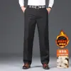 Calças de Algodão Puro de Cintura Alta com Gancho Profundo para Homens de Meia-Idade e Idosos Outono/Inverno 2026 Novo Estilo Roupa de Pai Perna Reta Casuais Soltas Calças de Terno