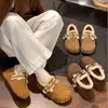 Zapatos Birkenstock para Mujer Estilo Retro Sencillos y Versátiles con Hebilla de Encaje Bordado Nuevo Estilo Invierno 2025 Slip-On Zapatos de Lana y Algodón