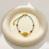 Pulseira de Pérolas e Turquesa Azul Natural Estilo Chinês Retrô para Mulheres, Moda Versátil com Contas Transparentes, Joia de Mão com Design de Nicho