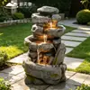 Directamente del fabricante: Rocalla decorativa de resina multicapa tipo piedra apilada con agua corriente, una pieza decorativa para jardines, con sistema de agua circulante y disponible para personalización.