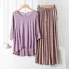 Conjunto de pijama modal feminino de verão fino solto com manga 3/4 casual plus size roupa externa conjunto de duas peças
