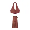 2026 Nuevo Top Corto de Cuello Halter Estilo Europeo y Americano 4387/349 Pantalones de Estilo Cruzado Decorados con Lazo 4387/249