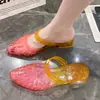 Sandalias de Moda para Mujer, Nuevo Estilo de Verano, Versátiles para Salir, Antideslizantes, Antiolor, Tacón Grueso, Punta Cerrada, Chanclas de Plástico con Cristales