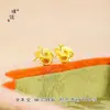 Puzuo Tienda de Oro Mismo Estilo Sha Jin Nudo Ruyi Aretes de Calabaza Diamante Completo Temperamento Femenino Aretes Sencillos Regalo para Novia