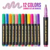 Plumón de doble línea para contorno, Plumón de doble línea en forma de ola, 12 colores, Pluma de doble línea con brillo para marcar, Pluma metálica de auto-contorno