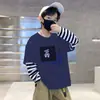 Camiseta de Manga Larga de Algodón Puro Estilo Coreano Dibujos Animados Para Primavera y Otoño Para Niños Top de Cuello Redondo Camiseta Base de Otoño para Niños Camiseta de Moda para Niños Medianos y Grandes
