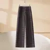 Calças Casuais Xadrez de Outono 2026 de Perna Larga com Cordão Elástico na Cintura Alta de Perna Reta Solta Calças de Perna Reta Artísticas da Moda