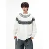 Suéter masculino Fair Isle outono e inverno tamanho solto jacquard gola redonda estilo étnico pullover camada base tricotada marca moderna oversized