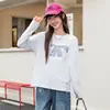 Camiseta básica para niñas de secundaria para primavera y otoño, talla grande, corte holgado, camiseta de algodón de manga larga, top elegante de cuello redondo, blanco