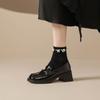 2026 Nuevos Zapatos de Cuero Estilo Británico Otoño para Mujer, Tacones Altos JK, Mocasines Negros Versátiles de Moda, Zapatos de Tacón Grueso Individuales para Mujer